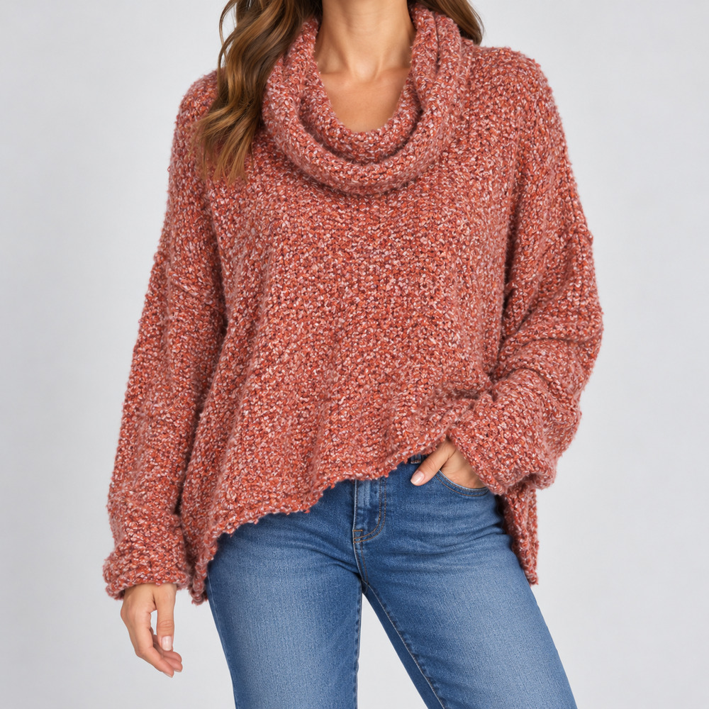 Free People Womens Cowl Neck Slouchy Sweater Size M Chunky Knit Red Oversized